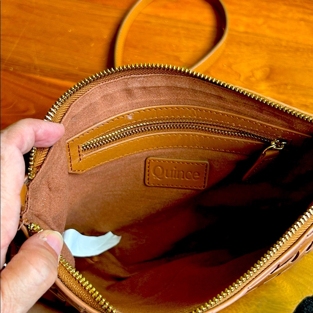 Quince Italian Leather Handwoven Convertible Crossbody Bag in Cognac - Picture 8 of 13